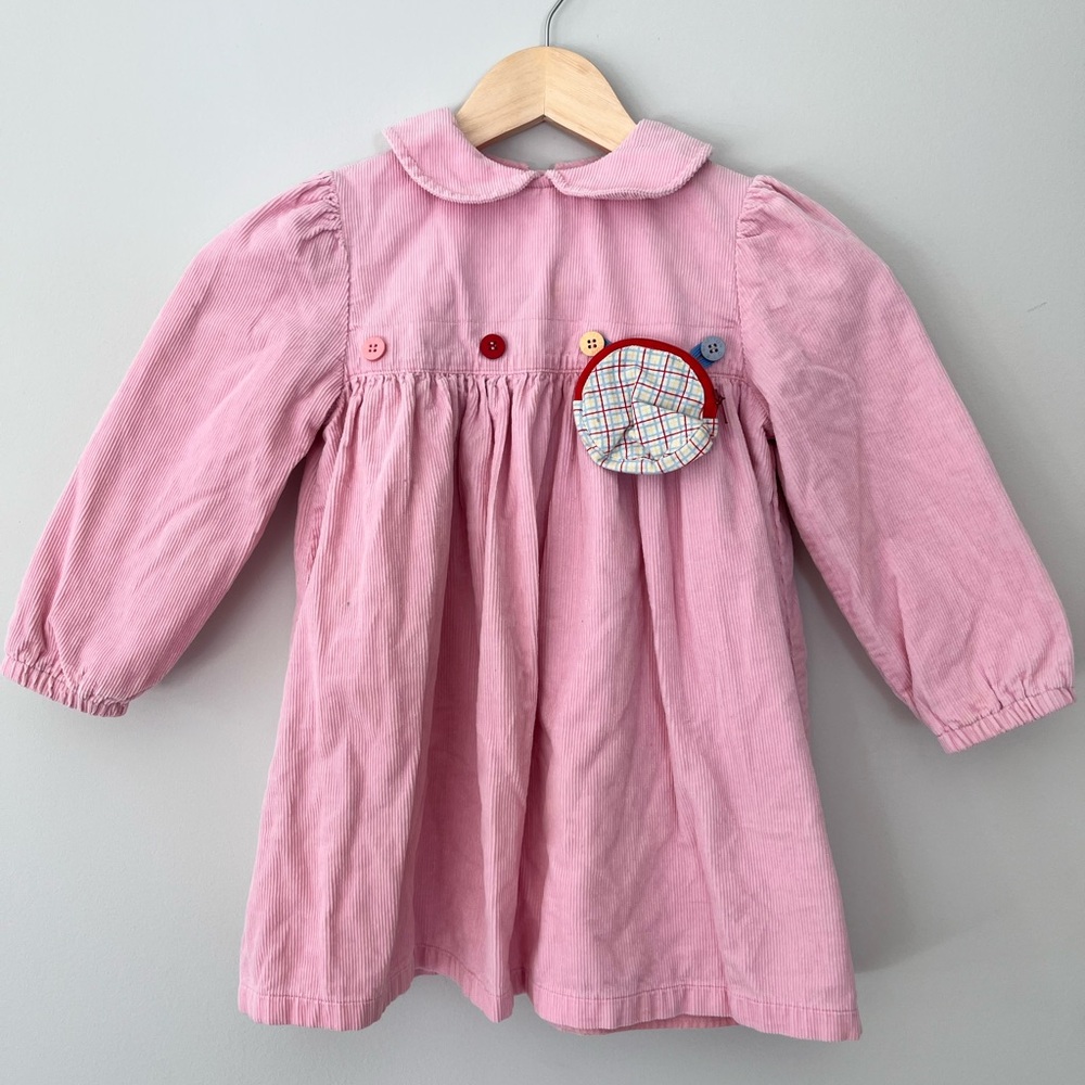 Vintage United Colors of Benetton Pink Corduroy Dress with Colorful Buttons